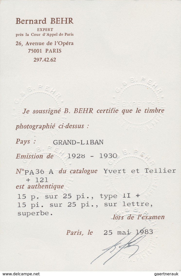 Libanon: 1929, Airmails 15pi. On 25pi. "Small Cipher 15" In Combination With 1928 15pi. On 25pi. Typ - Liban