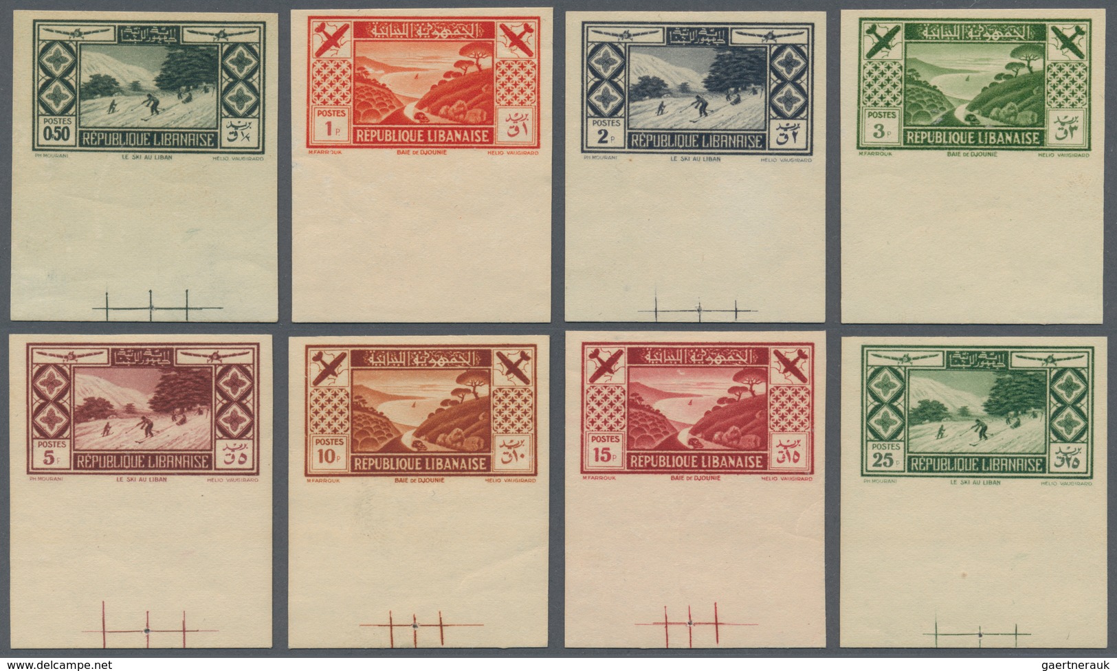 Libanon: 1936, Tourism (designs "Skiing" And "Coastline"), 0.50pi. To 25pi., Complete Set Of Eight V - Liban