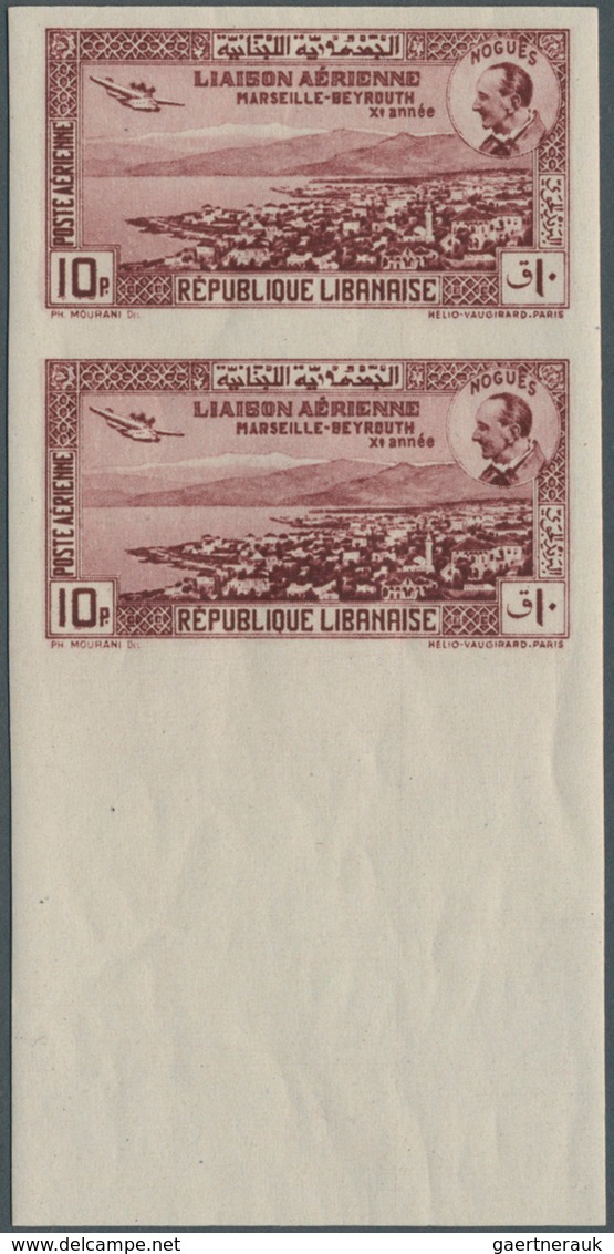 Libanon: 1938, 10th Anniversary First Flight Marseille-Beirut, 10pi. Brownish Lilac, IMPERFORATE Bot - Liban