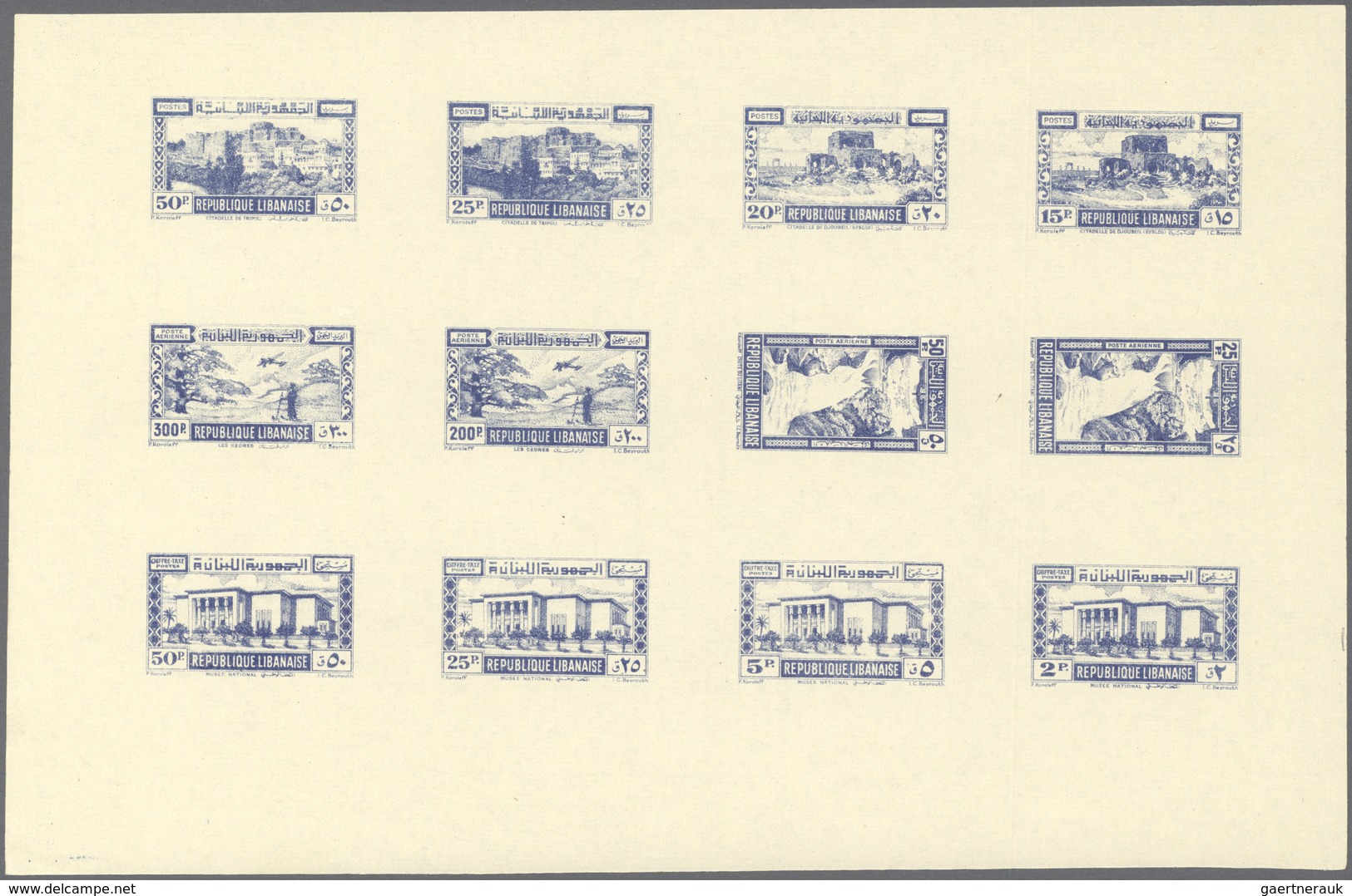 Libanon: 1945, Definitives, Airmails And Postage Dues, Combined Proof Sheet In Blue On Gummed Paper, - Libanon