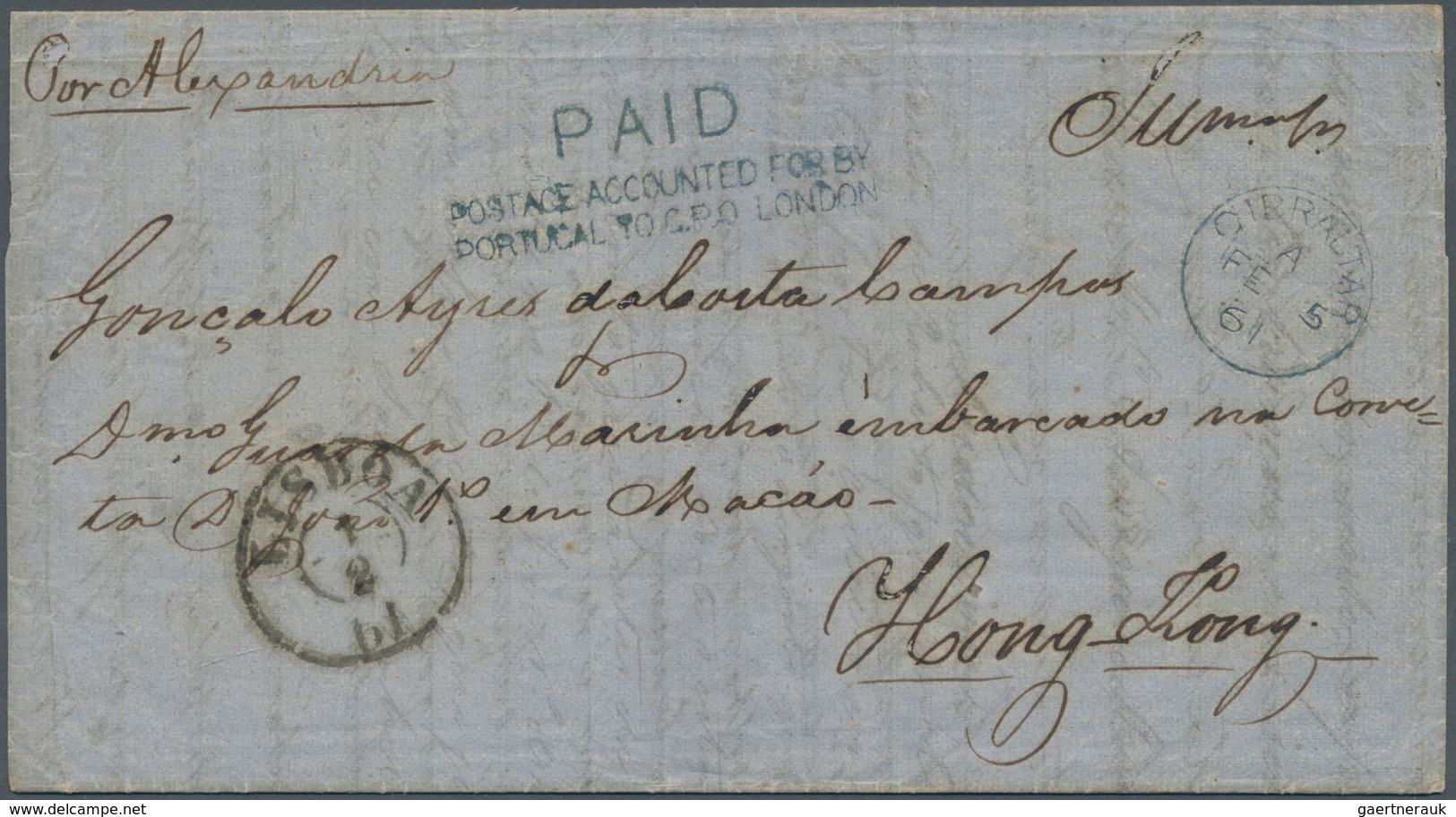 Macau: 1861. Stampless Envelope Written From Lisbon Dated '1st Feb 1861' Addressed To A 'Portuguese - Sonstige & Ohne Zuordnung