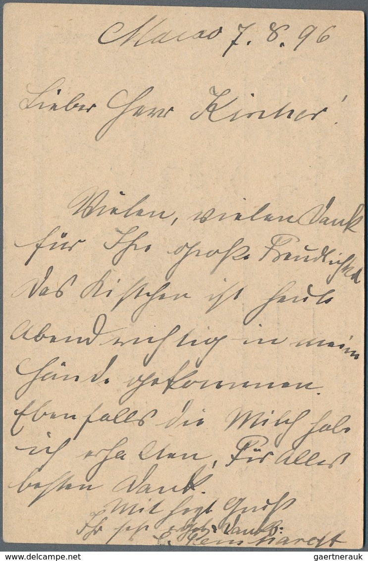 Macau - Ganzsachen: 1896, Card 2 Avos PROVISORIO/10 R. Blue Canc. "MACAU 8-AGO 96" To Basel Mission - Ganzsachen