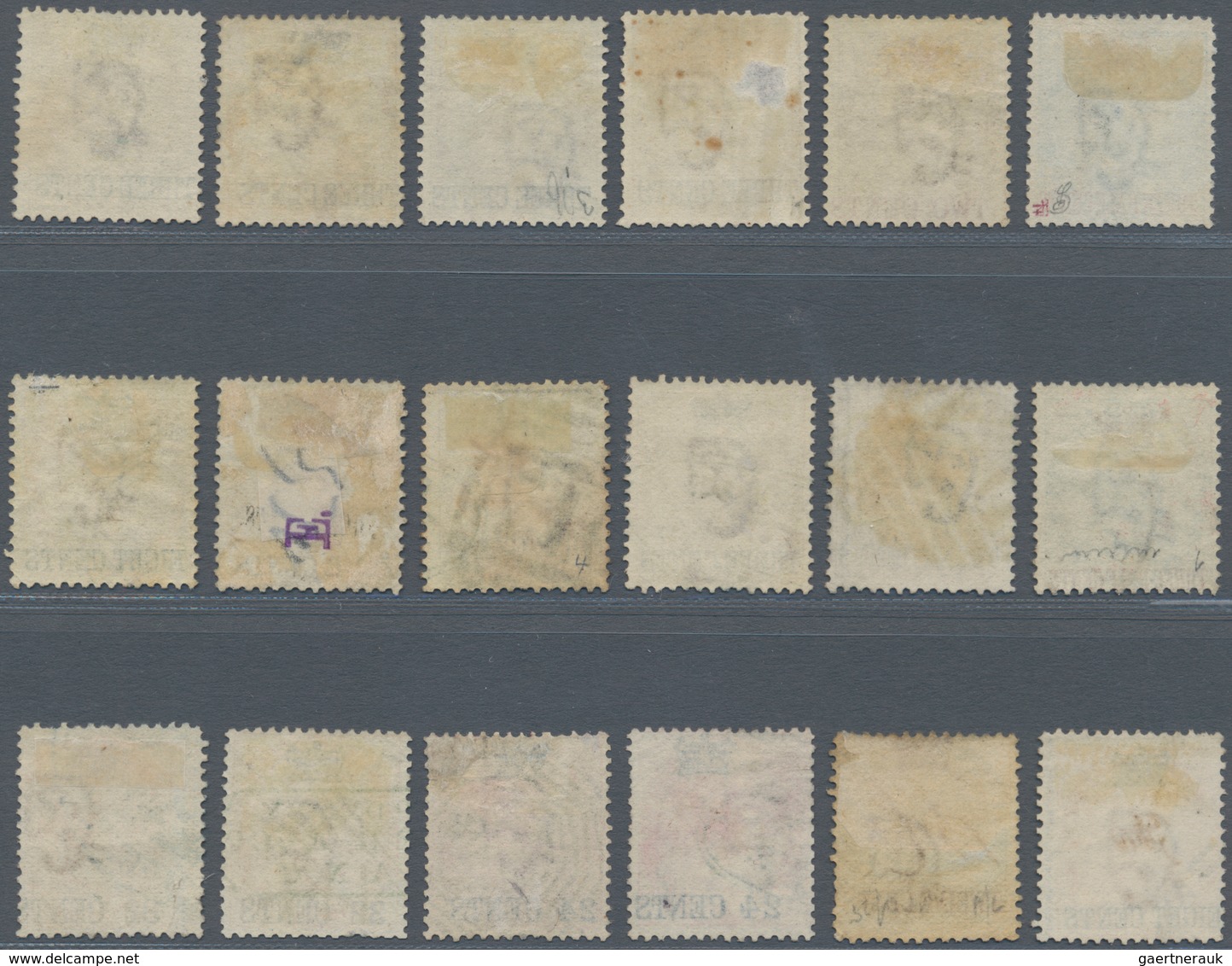 Malaiische Staaten - Straits Settlements: 1867 Crown & New Currency Overprints: Group Of 18 Stamps, - Straits Settlements