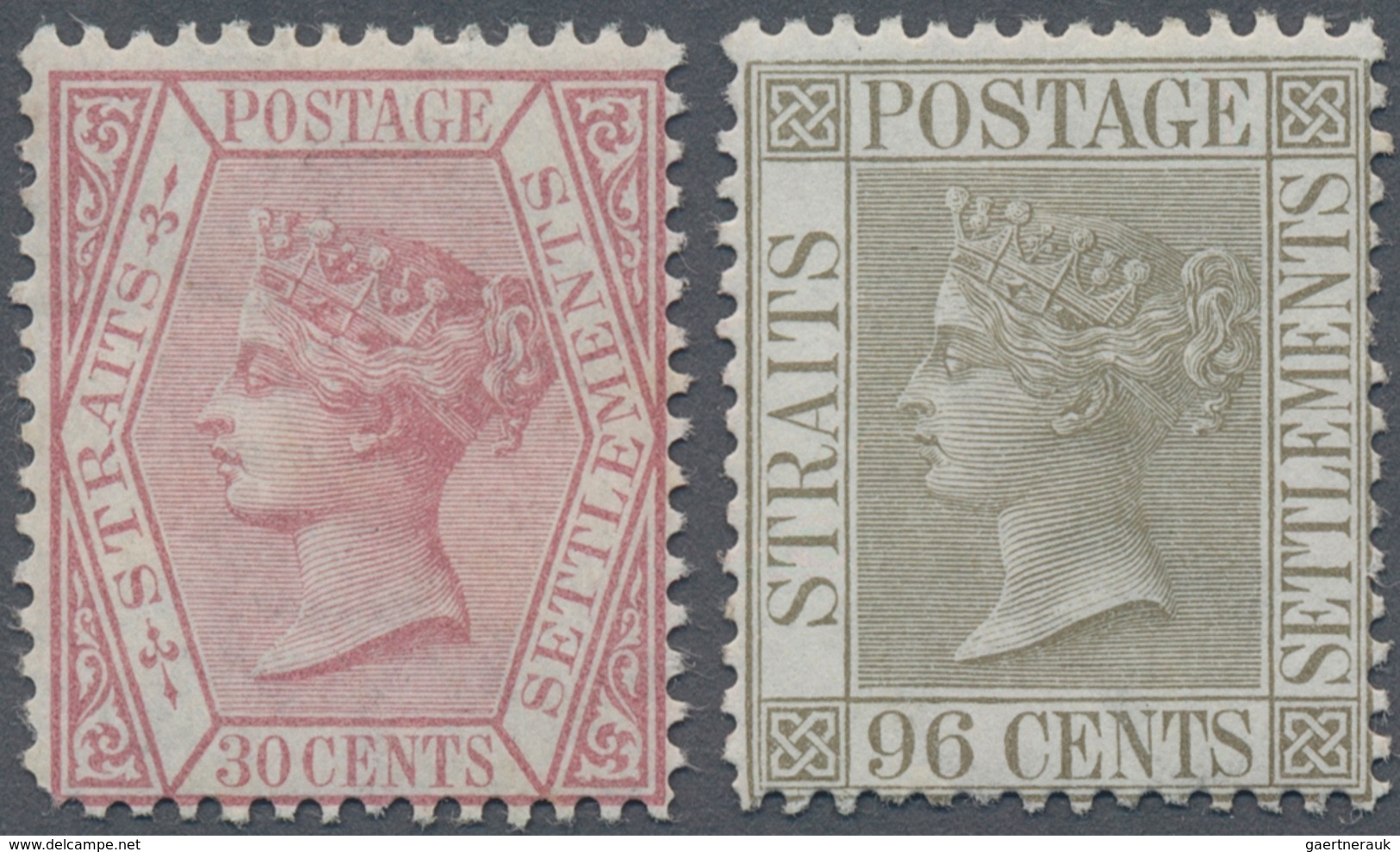 Malaiische Staaten - Straits Settlements: 1867-72 30c. Claret And 96c. Grey, Wmk Crown CC, Mint Neve - Straits Settlements