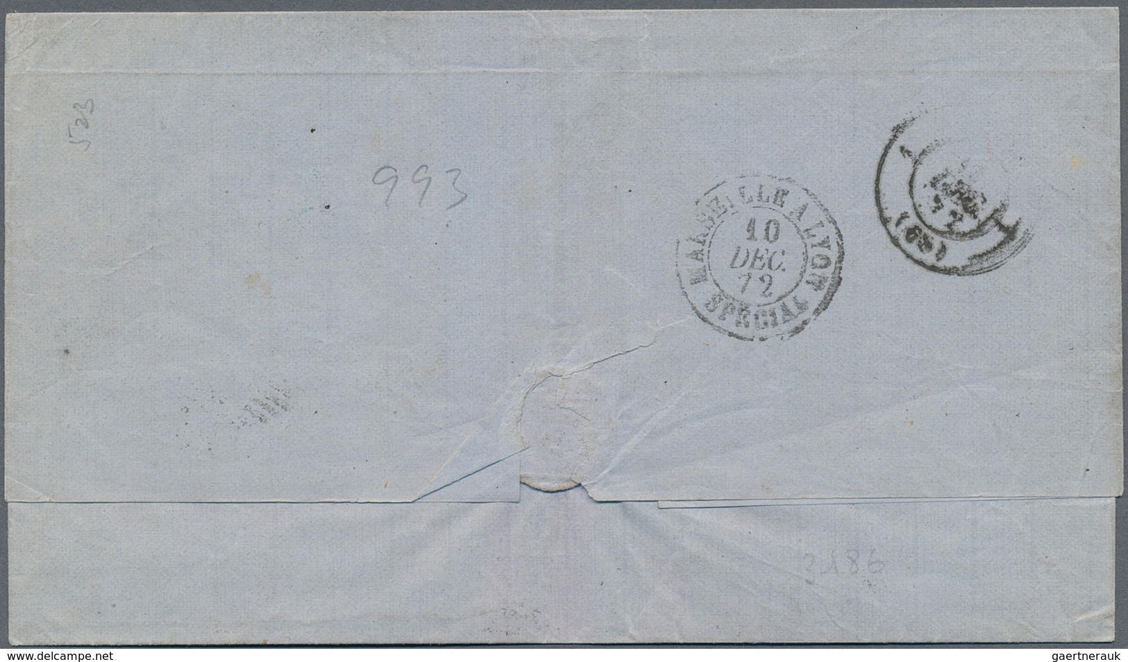 Malaiische Staaten - Straits Settlements: 1872, Envelope Addressed To France Bearing Strait Settleme - Straits Settlements