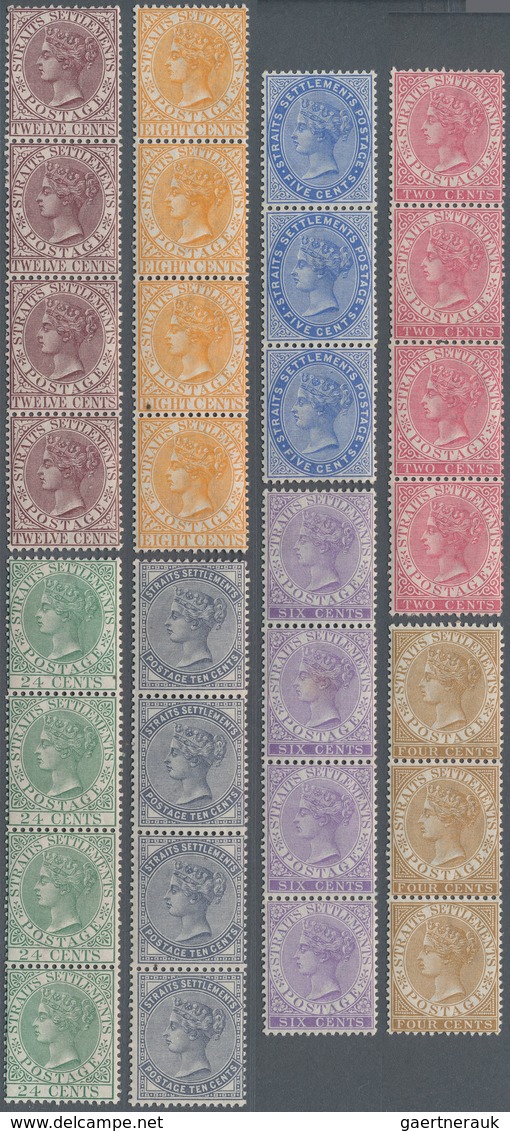 Malaiische Staaten - Straits Settlements: 1882-91 Queen Victoria Set Of Eight Vertical Stripes, Wmk - Straits Settlements