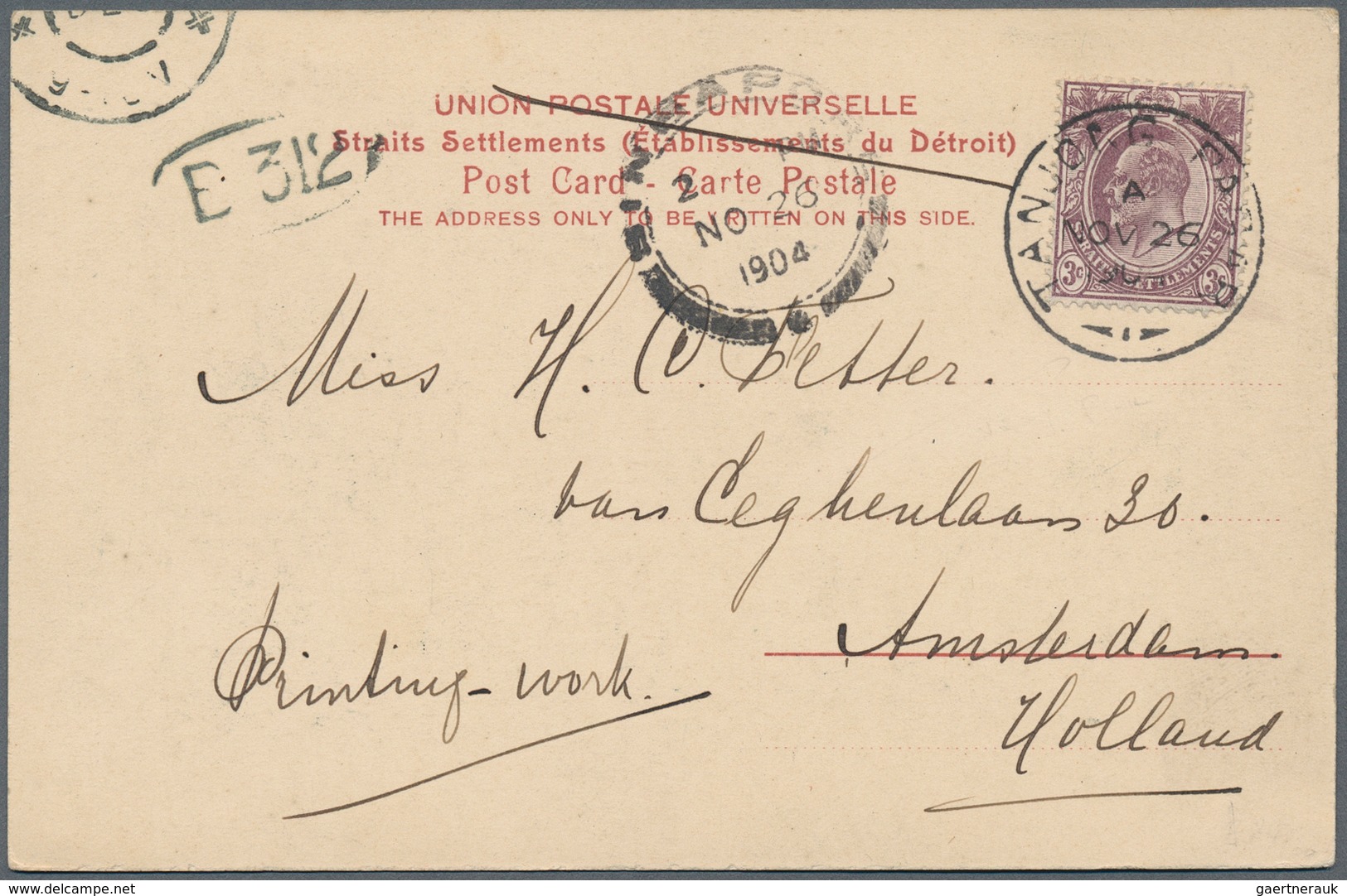 Malaiische Staaten - Straits Settlements: 1904, 3 C Dull Purple KEVII, Single Franking On Picture Po - Straits Settlements