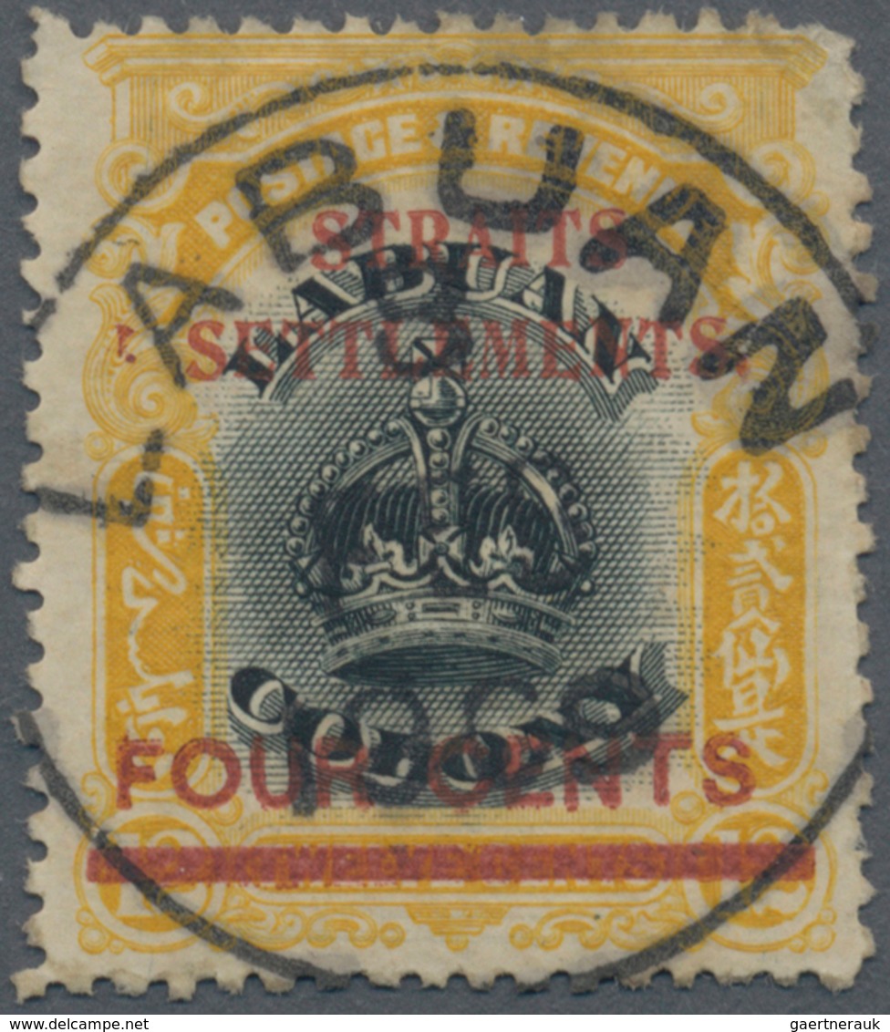 Malaiische Staaten - Straits Settlements: 1906-07 4c. On 12c. Black & Yellow, Variety "No Stop After - Straits Settlements