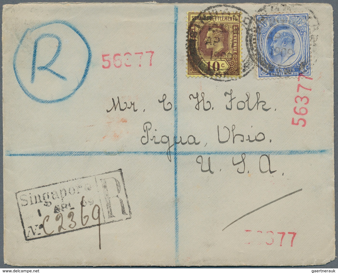 Malaiische Staaten - Straits Settlements: 1909, 8 C Blue And 10 C Purple On Yellow KEVII, Mixed Fran - Straits Settlements