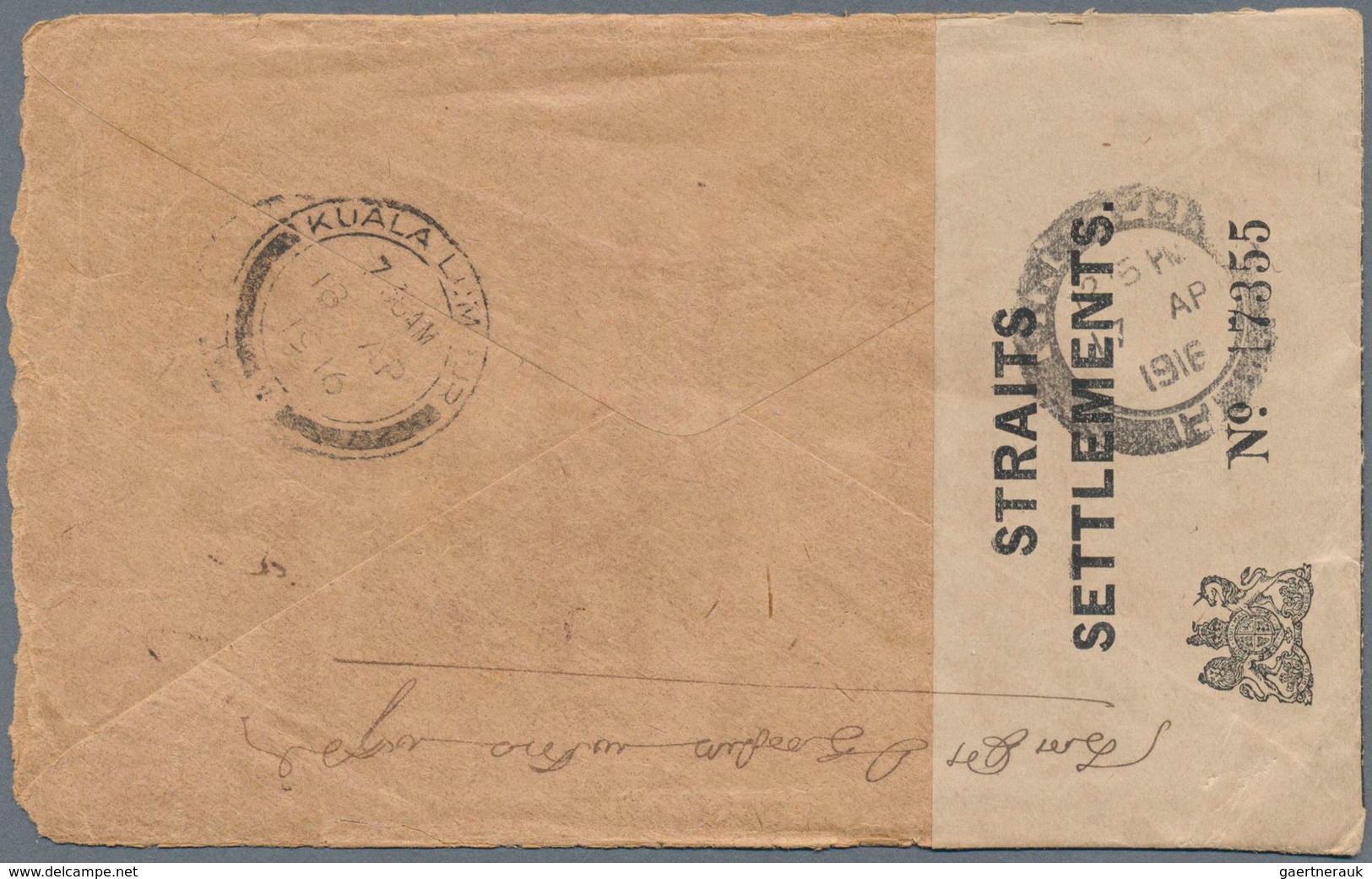 Malaiische Staaten - Straits Settlements: 1916, Ceylon: 6 C Scarlet Single Franking On Cover From CO - Straits Settlements