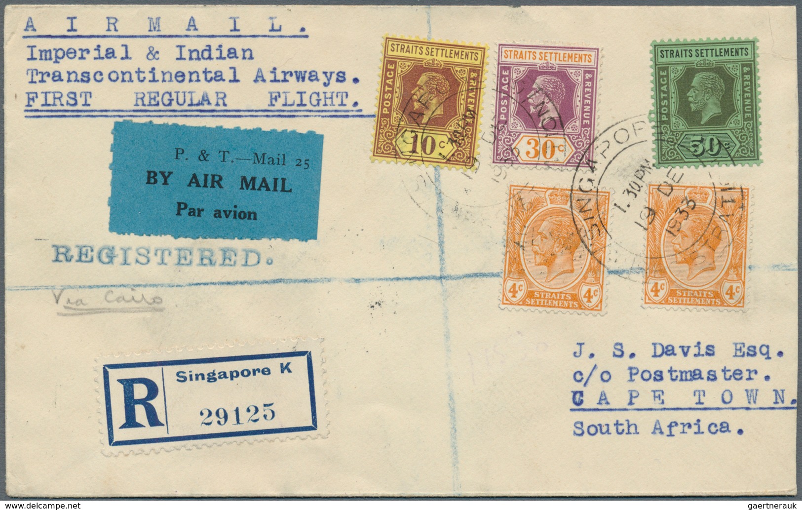 Malaiische Staaten - Straits Settlements: 1933, 2 X 4 C, 10 C, 30 C And 50 C KGV, Mixed Franking On - Straits Settlements