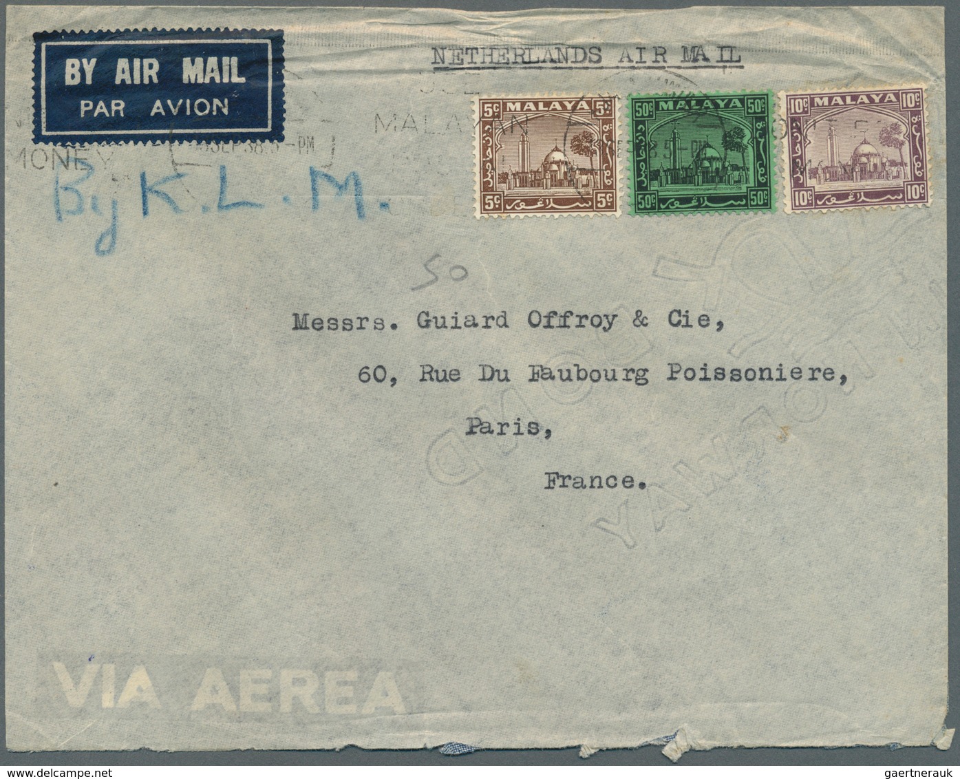 Malaiischer Staatenbund: 1934/1938, Three Airmail Covers Endorsed 'By Dutch Air Mail' With Two Beari - Federated Malay States