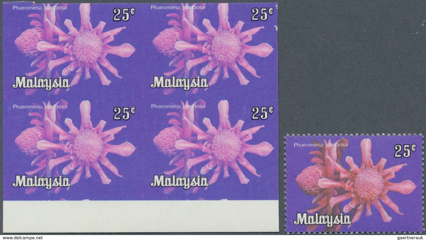 Malaiische Staaten - Bundesterritorien: 1979, Flowers 25c. 'Phaeomeria Speciosa' Imperforate PROGRES - Fédération De Malaya