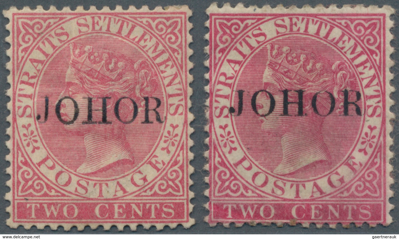 Malaiische Staaten - Johor: 1884/1890, Straits Settlements QV 2c. Pale Rose And Bright Rose With Opt - Johore