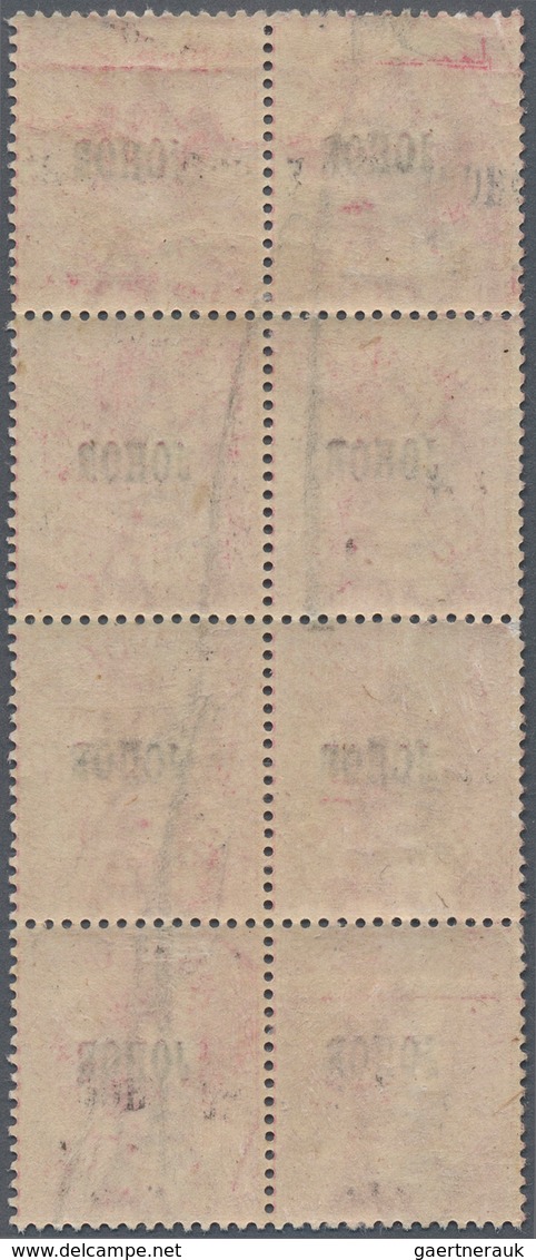 Malaiische Staaten - Johor: 1884-91 QV 2c. Rose Optd. "JOHOR" Type 13, Vertical Block Of Eight, Mint - Johore