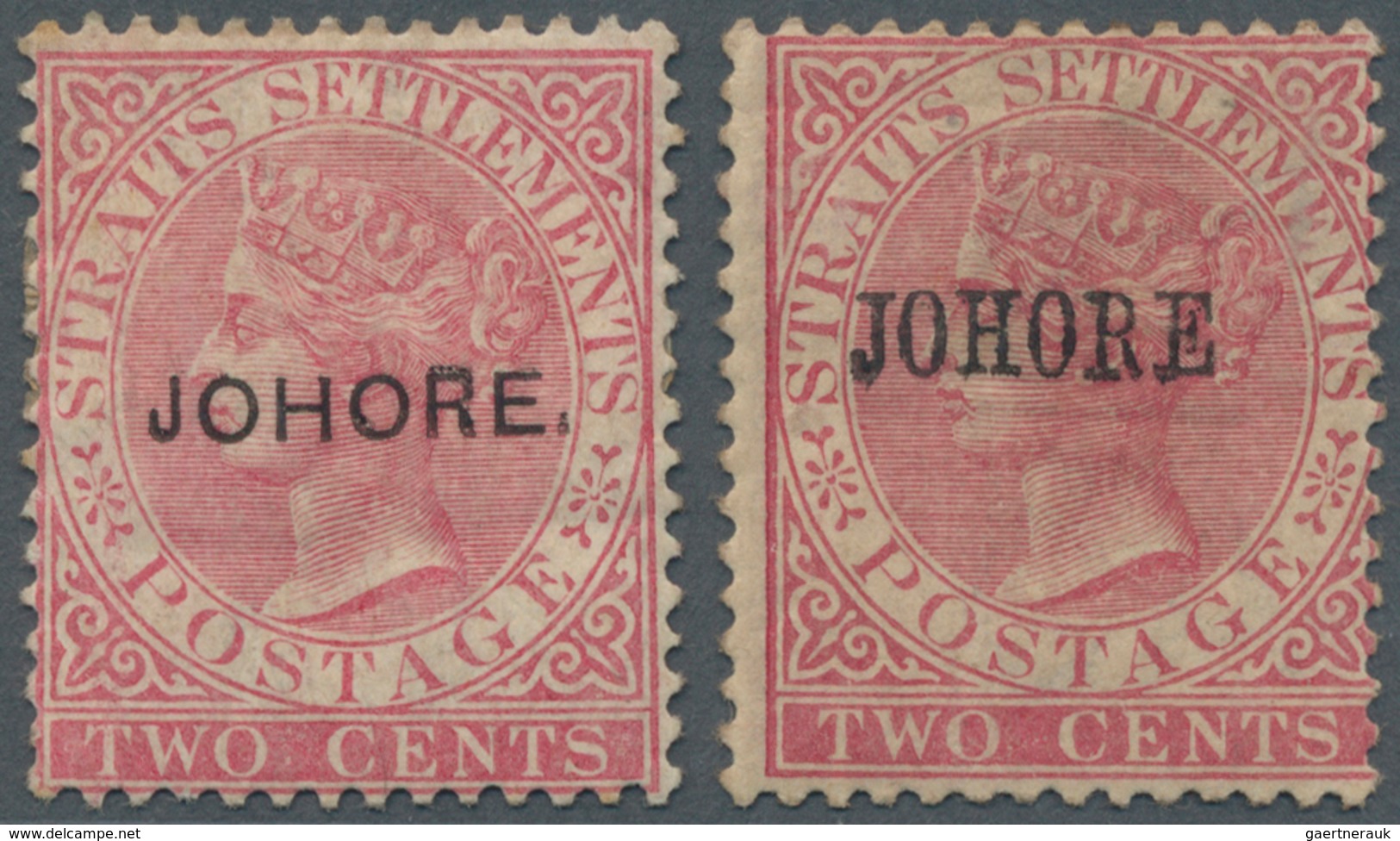 Malaiische Staaten - Johor: 1885/1886, Straits Settlements QV 2c. Pale Rose With Opt. 'JOHORE' In Ty - Johore