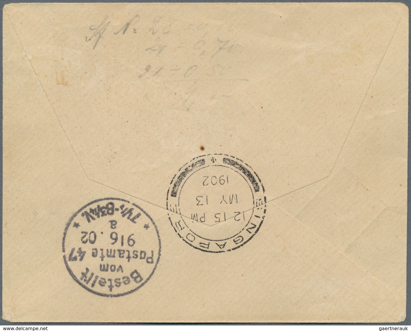 Malaiische Staaten - Johor: 1902 Registered Cover To Germany Franked By 1896-99 10c. Green & Black, - Johore