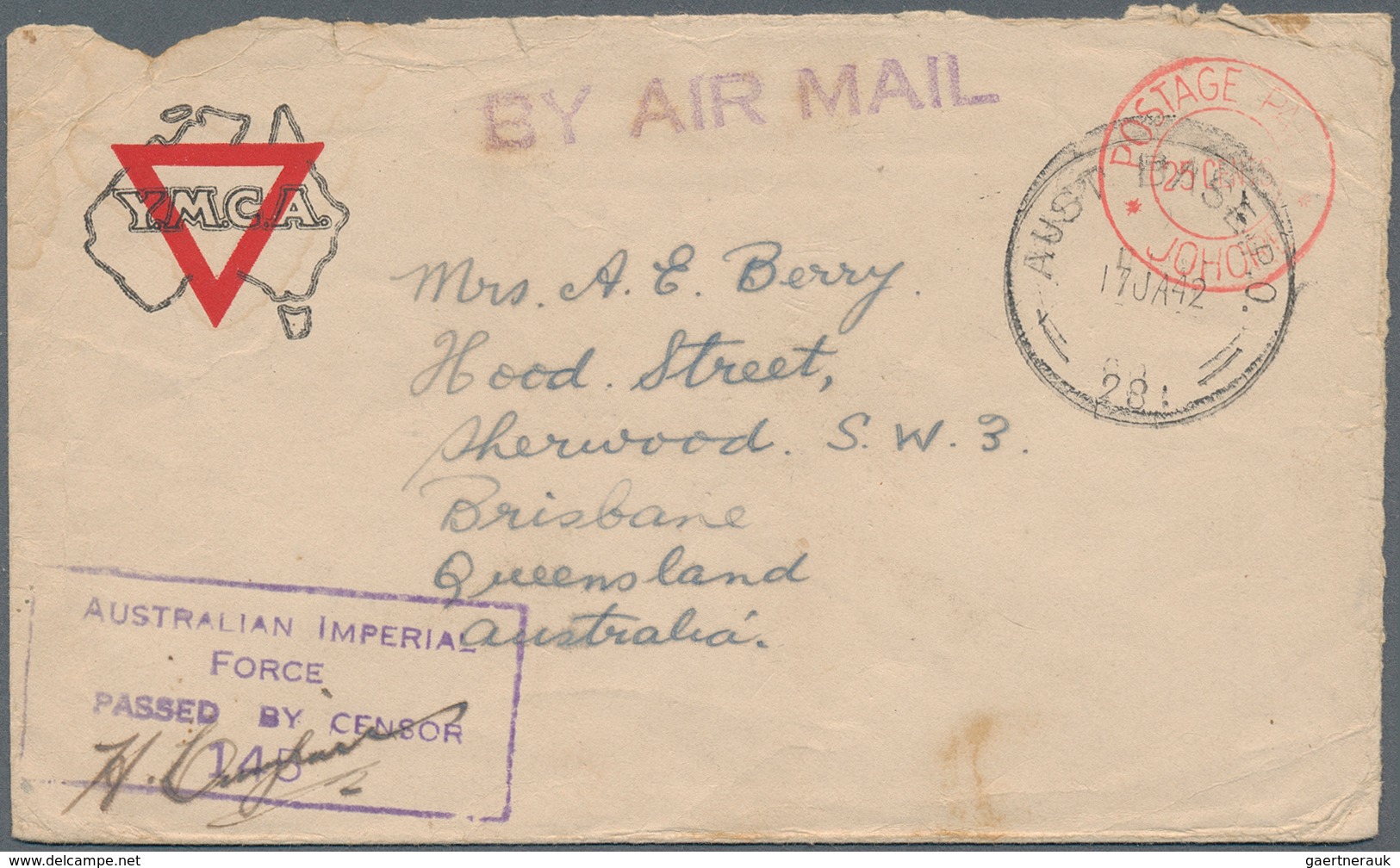 Malaiische Staaten - Johor: 1941/1942, Australian Forces In Malaya: 2 Airmail Covers, Each With Red - Johore