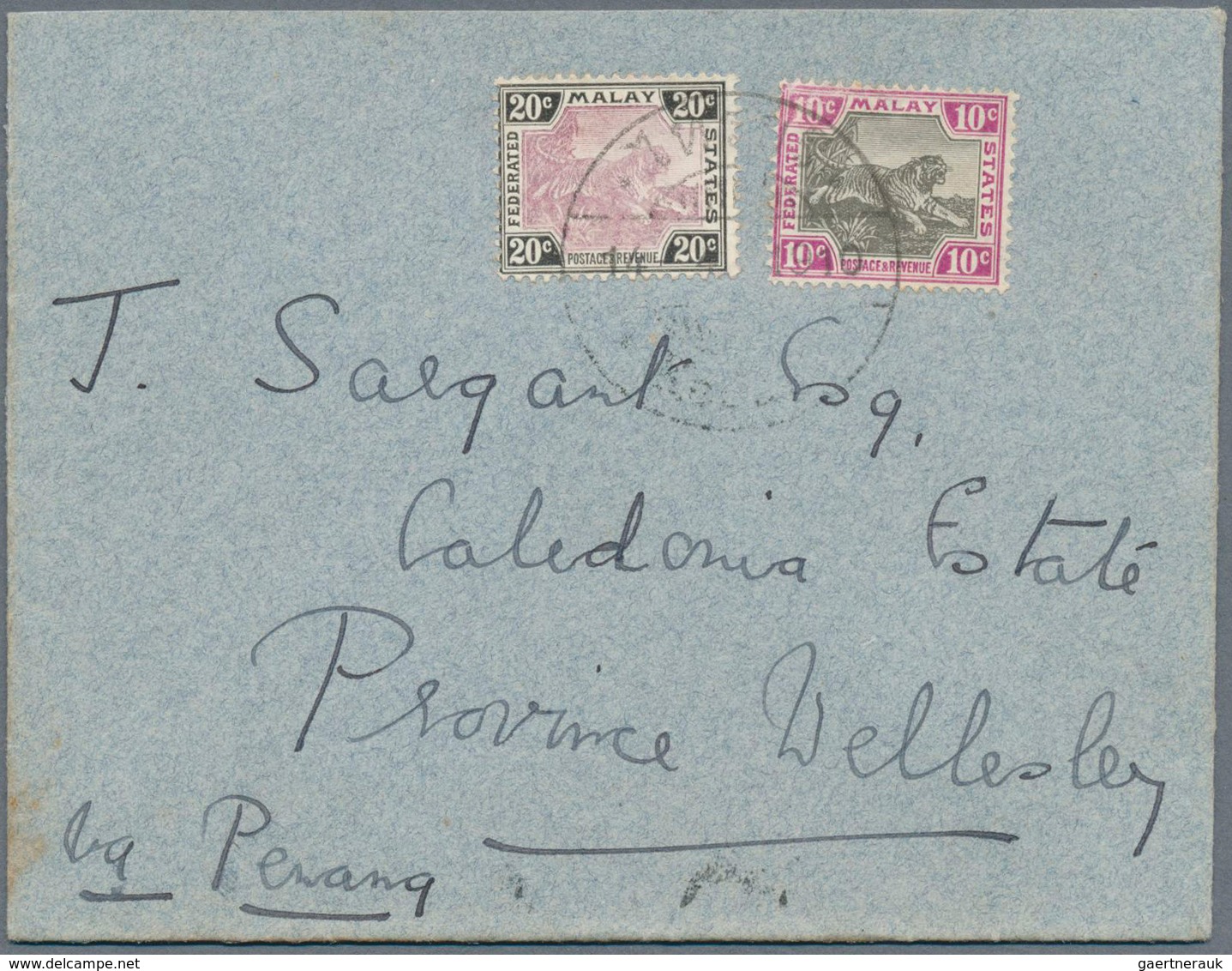 Malaiische Staaten - Kedah: 1910, 10c. Grey-brown/claret And 20c. Mauve/black On Cover From "ALOR ST - Kedah