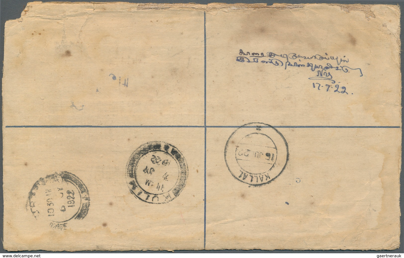 Malaiische Staaten - Kedah: 1922, Postal Stationery Registered Envelope 10c. Blue (issued 1912, H&G - Kedah