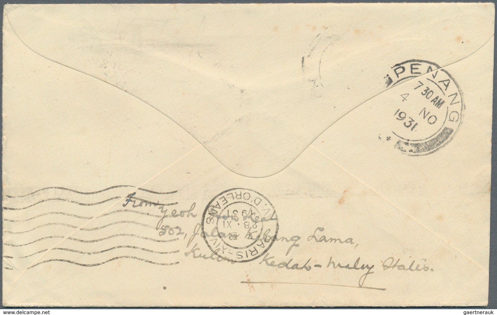 Malaiische Staaten - Kedah: 1931, 12 C Black And Indigo, Single Franking On Cover From KULIM, 3 NO 1 - Kedah