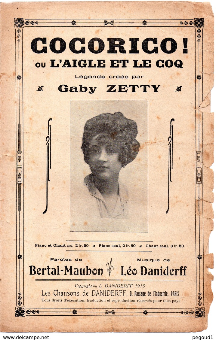 PARTITION MUSIQUE.COCORICO!L'AIGLE ET LE COQ.ZETTY.BERTAL-MAUBON.DANIDERFF  Achat Immédiat - Partitions Musicales Anciennes