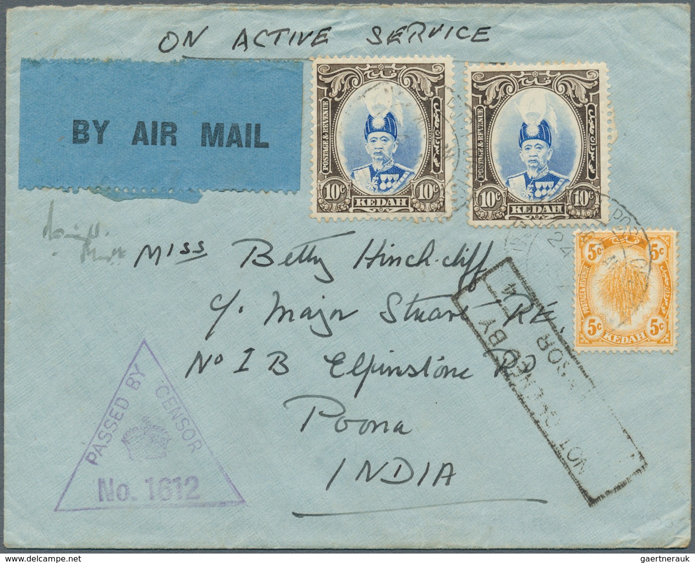 Malaiische Staaten - Kedah: 1941, 5 C Yellow And 2 X 10 C Ultramarine/sepia, Mixed Franking "On Acti - Kedah