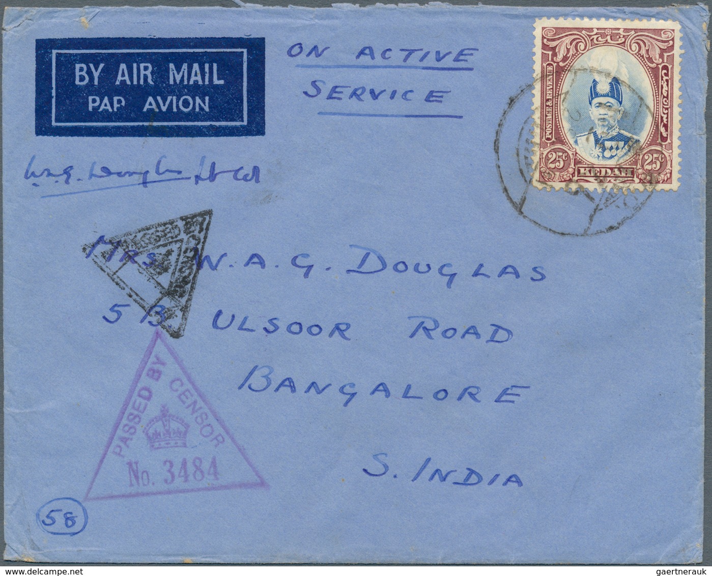 Malaiische Staaten - Kedah: 1941, 25 C Ultramarine/purple, Single Franking On Airmail Cover From The - Kedah