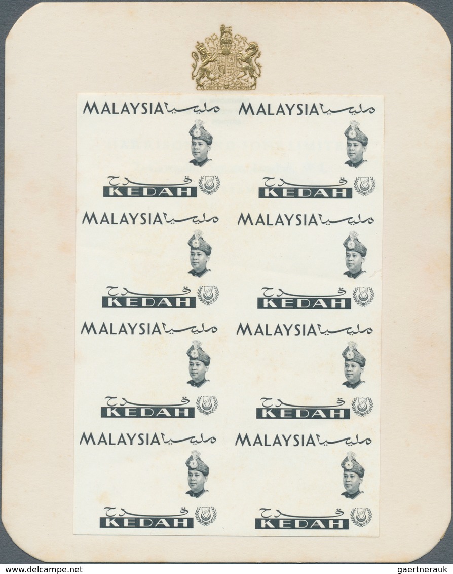 Malaiische Staaten - Kedah: 1965, Orchids Imperforate PROOF Block Of Eight With Black Printing Only - Kedah