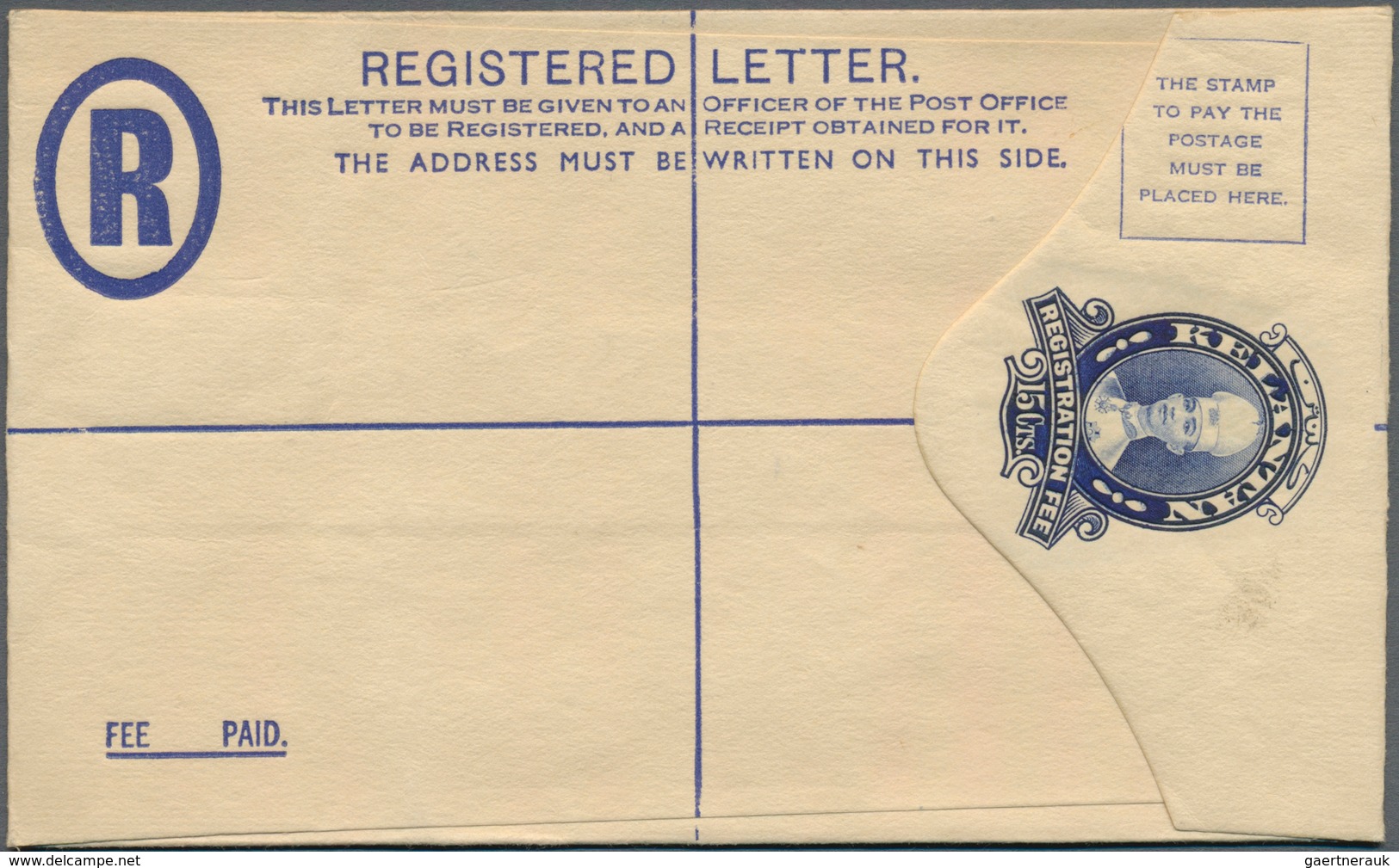 Malaiische Staaten - Kelantan: 1937, 15 C Blue Sultan Ismail Registered Postal Stationery Envelope, - Kelantan