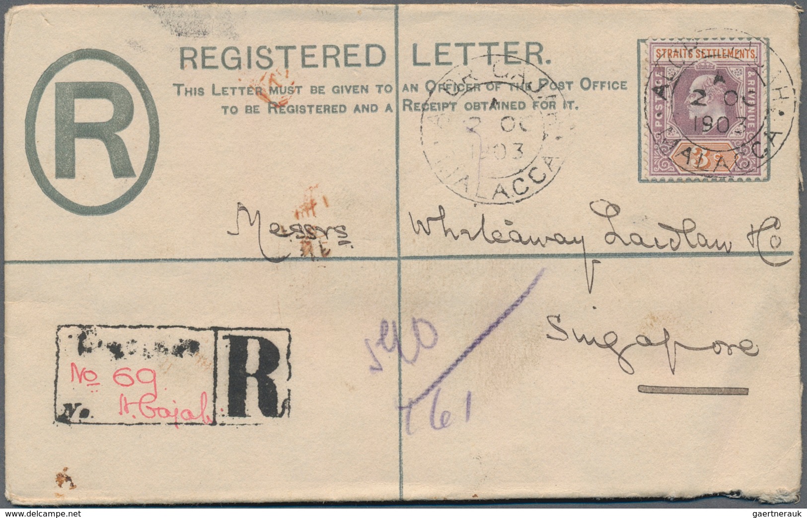 Malaiische Staaten - Malakka: 1902 ALOR GAJAH: Straits Settlements QV Postal Stationery Registered E - Malacca