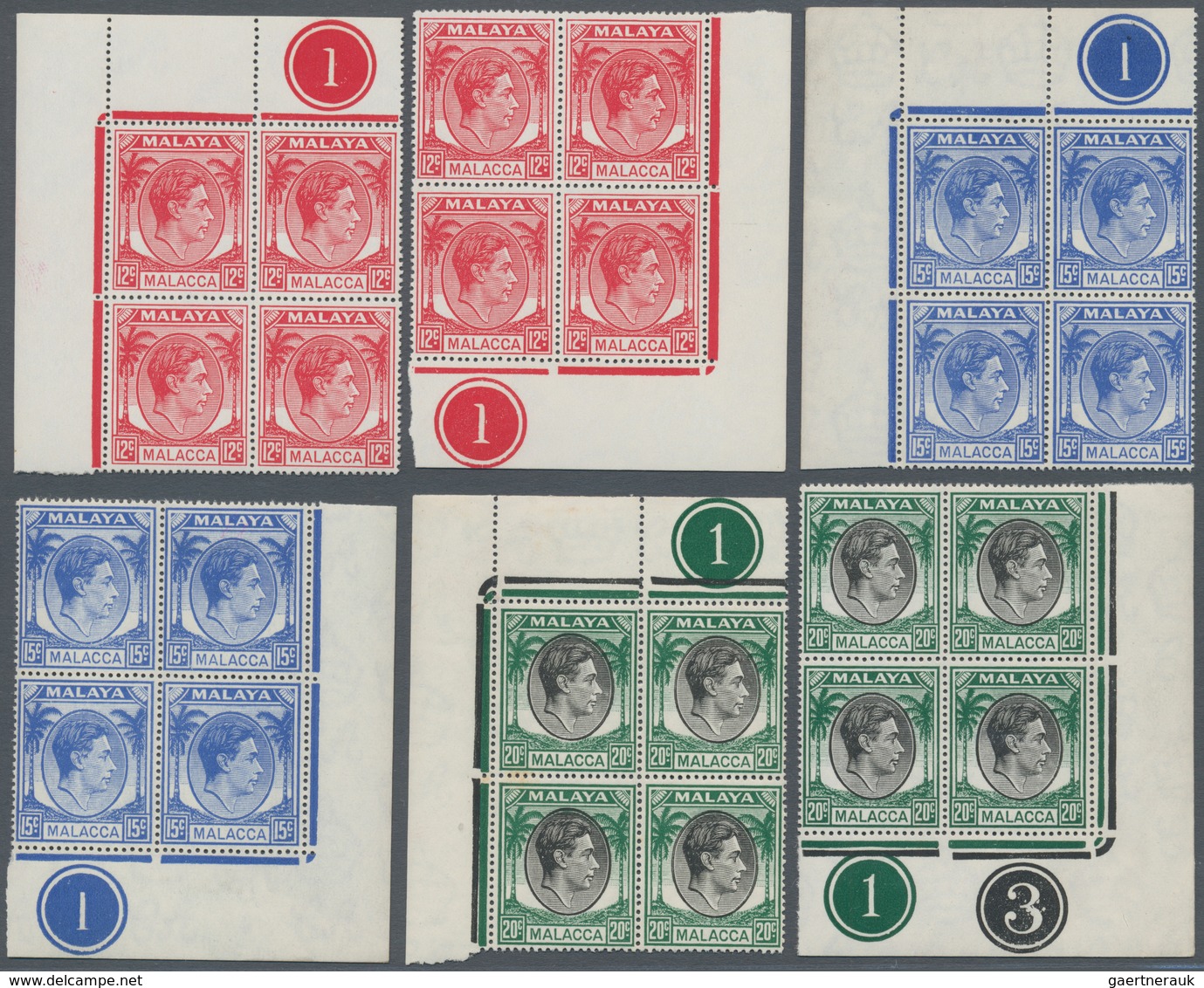 Malaiische Staaten - Malakka: 1949, KGVI, 2c., 4c., 5c., 6c., 8c., 8c., 12c., 15c., 20c. And 40c., 1 - Malacca