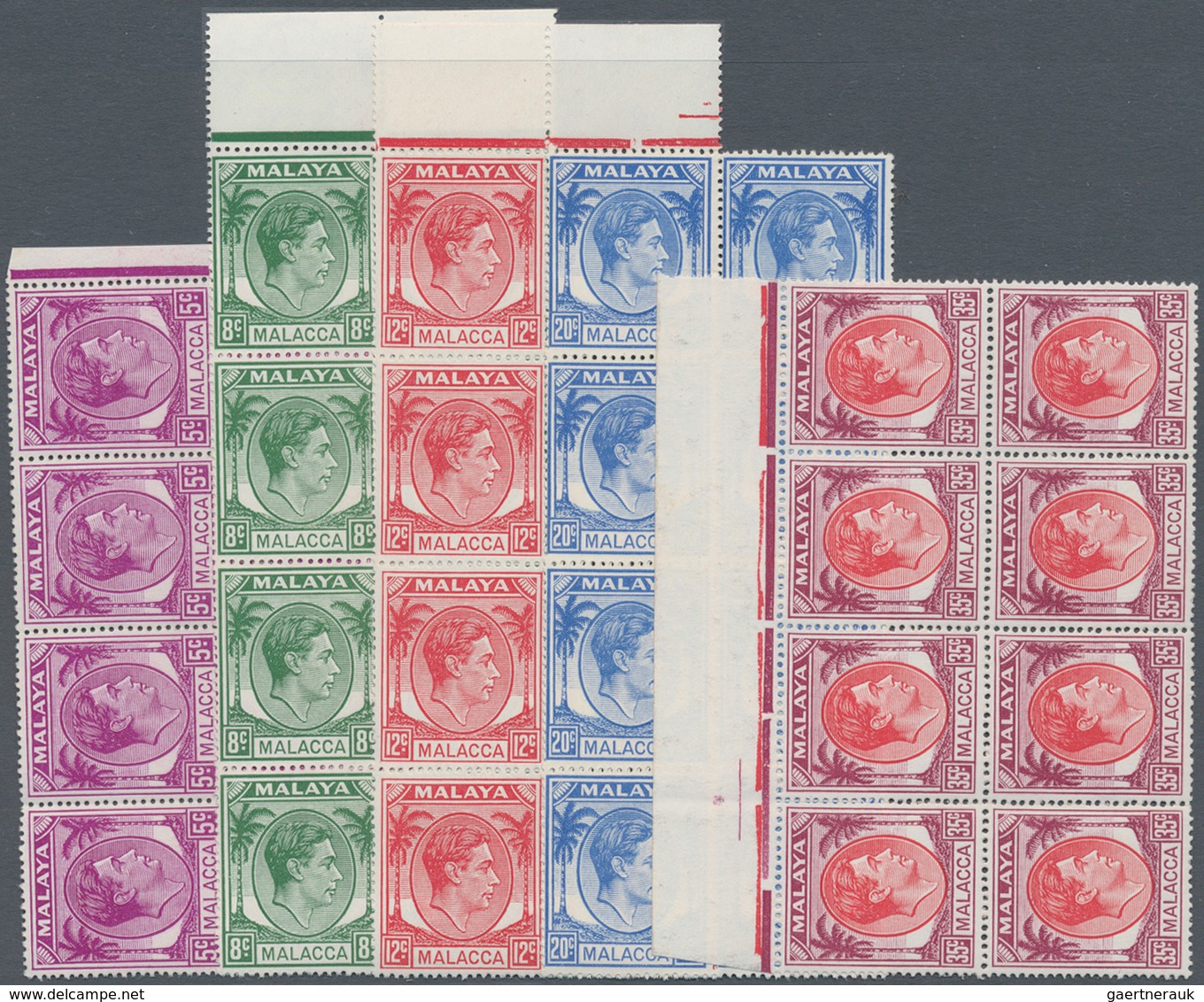 Malaiische Staaten - Malakka: 1952, KGVI Definitives Five Additional Issued Values Incl. 5c. Purple, - Malacca
