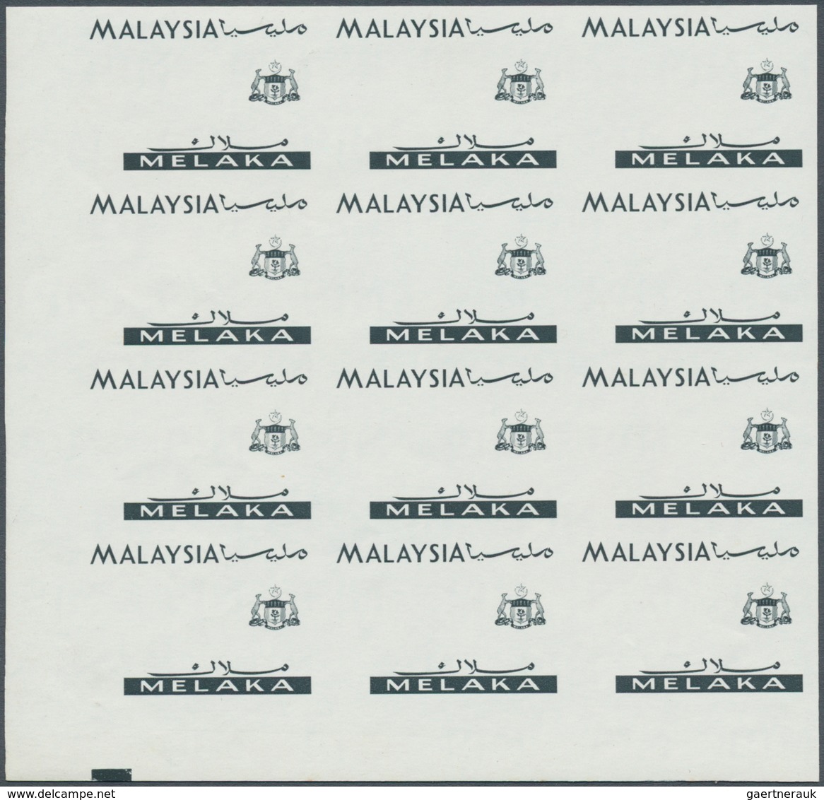 Malaiische Staaten - Malakka: 1965, Orchids Imperforate PROOF Block Of Twelve With Black Printing On - Malacca