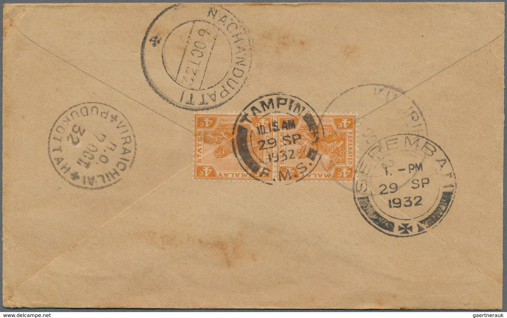 Malaiische Staaten - Negri Sembilan: 1931/1940, TAMPIN: Federated Malay States two covers bearing di