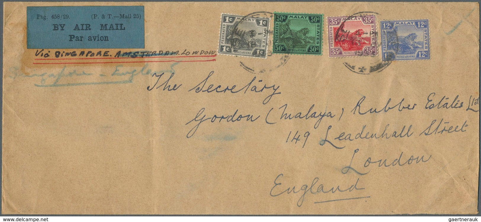 Malaiische Staaten - Negri Sembilan: 1933 Double Rate Airmail Cover From Seremban To London Via Sing - Negri Sembilan