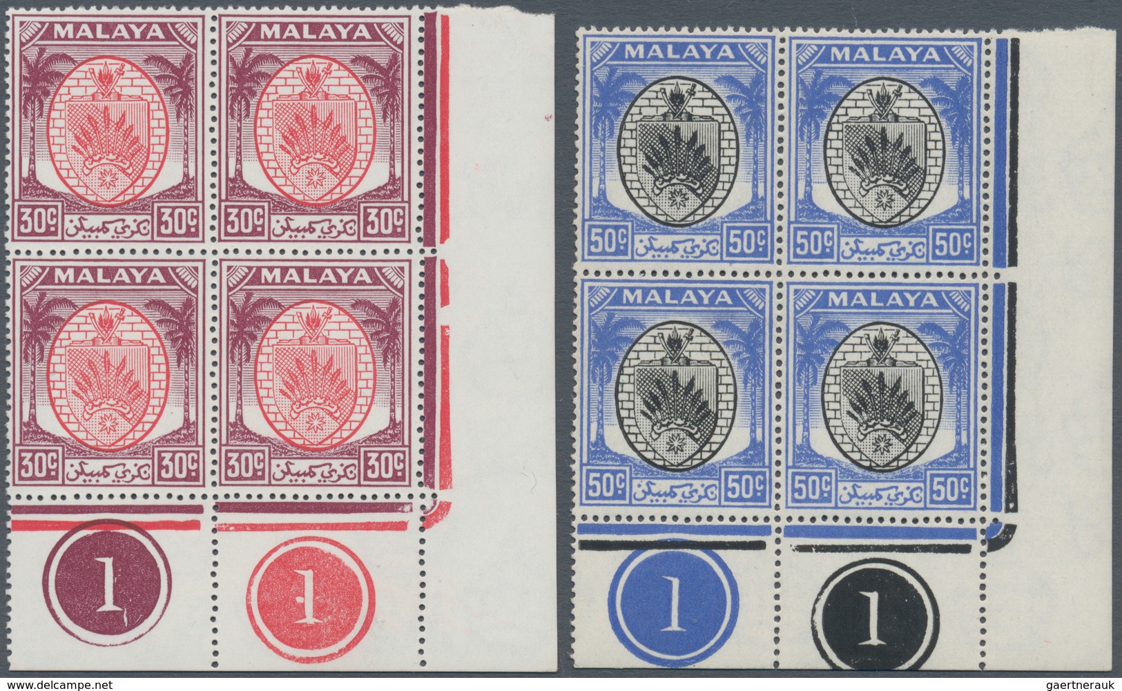 Malaiische Staaten - Negri Sembilan: 1949/1952, Definitives Coat Of Arms, 2c., 4c., 6c. (creasing), - Negri Sembilan