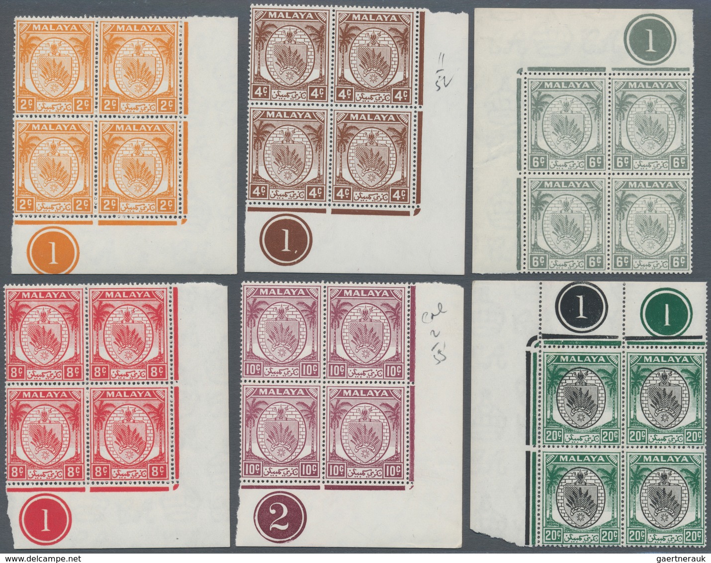 Malaiische Staaten - Negri Sembilan: 1949/1952, Definitives Coat Of Arms, 2c., 4c., 6c. (creasing), - Negri Sembilan