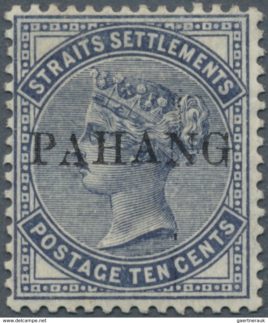 Malaiische Staaten - Pahang: 1889 QV 10c. Slate, Optd. "PAHANG", Mint Very Lightly Hinged With Origi - Pahang