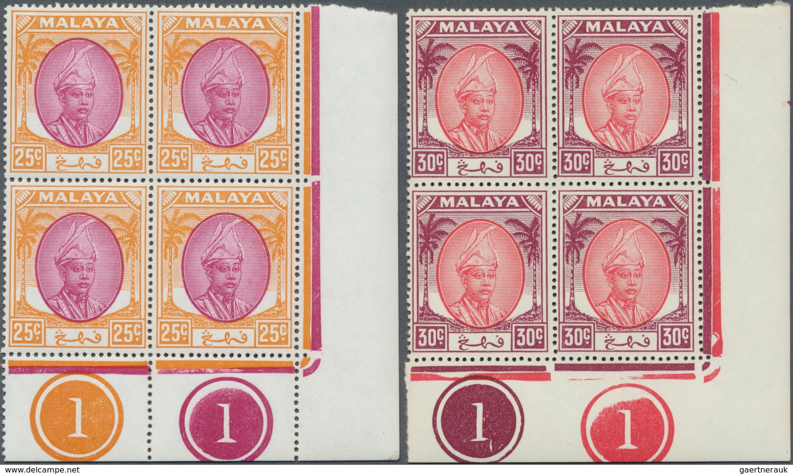 Malaiische Staaten - Pahang: 1950/1955, Definitives Sultan Sir Abu Bakar, 1c., 2c., 5c., 8c., 12c., - Pahang