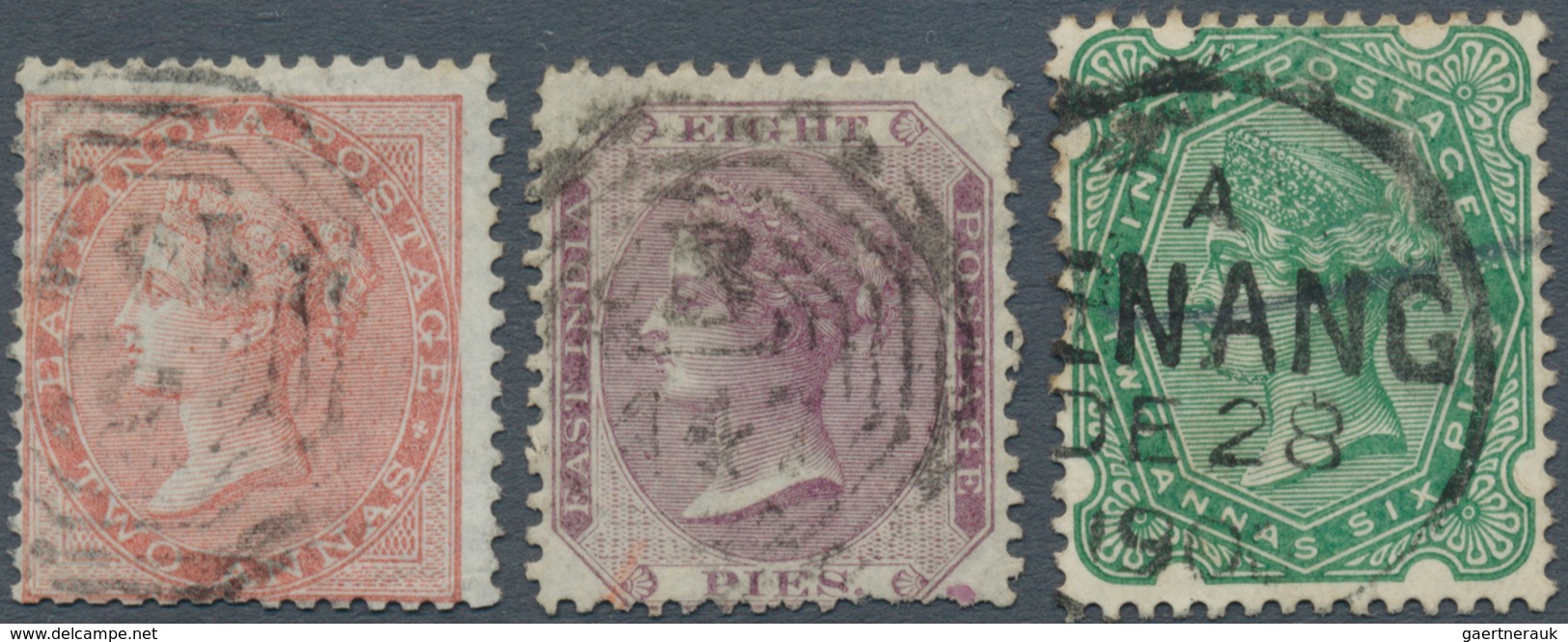 Malaiische Staaten - Penang: 1856-60, Three Indian Stamps Used In PENANG, With 1856 2a. Dull Pink An - Penang