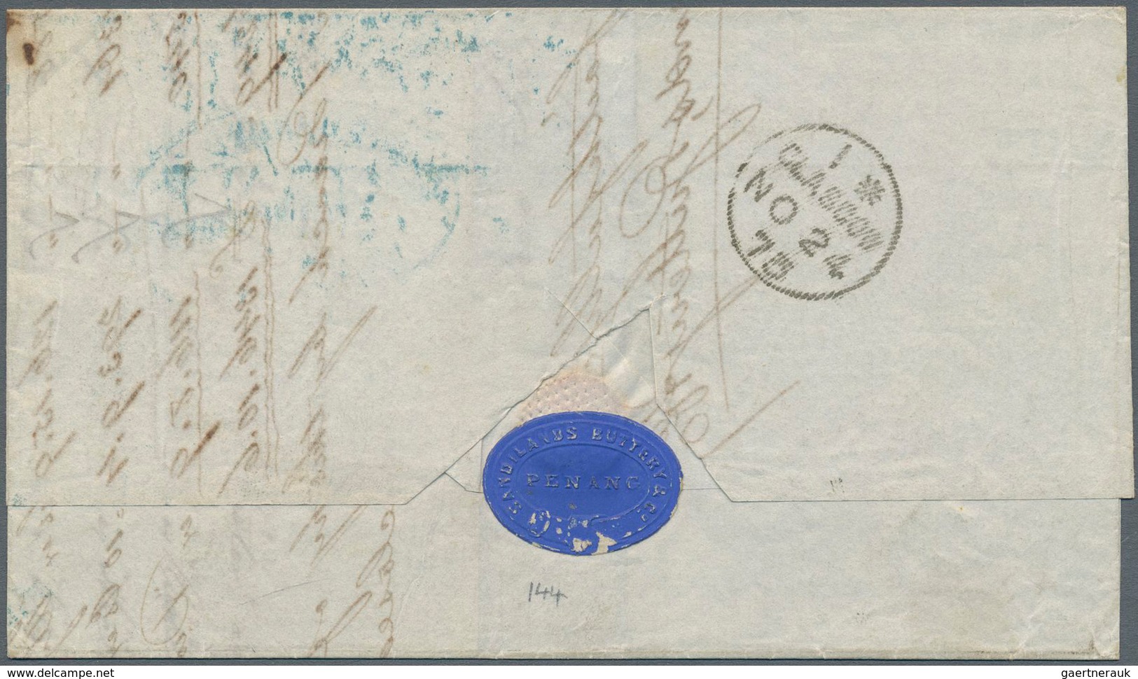 Malaiische Staaten - Penang: 1873 Forwarded Letter From Penang To Glasgow, Scotland Via Brindisi Fra - Penang
