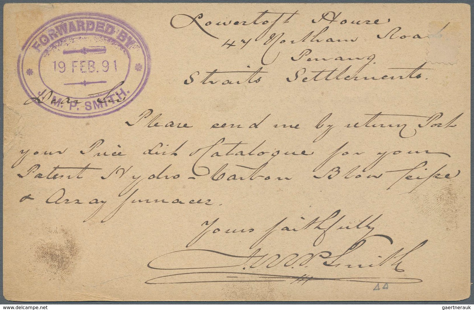 Malaiische Staaten - Penang: 1891: Postal Staionery Card 3c. Blue Of Straits Settlements Used From P - Penang