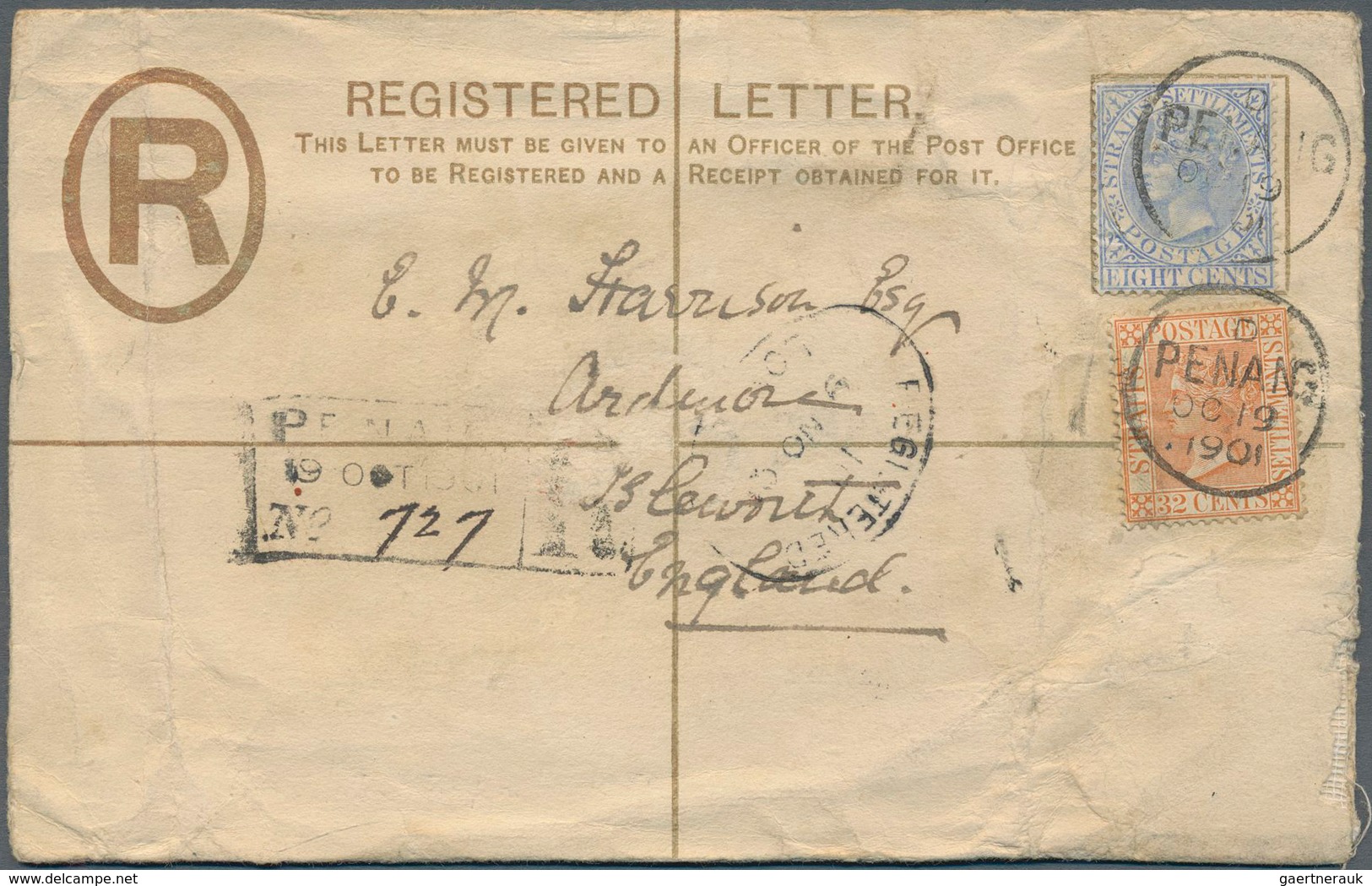 Malaiische Staaten - Penang: 1901: Postal Stationery Registered Envelope 5c. Of Straits Settlements - Penang