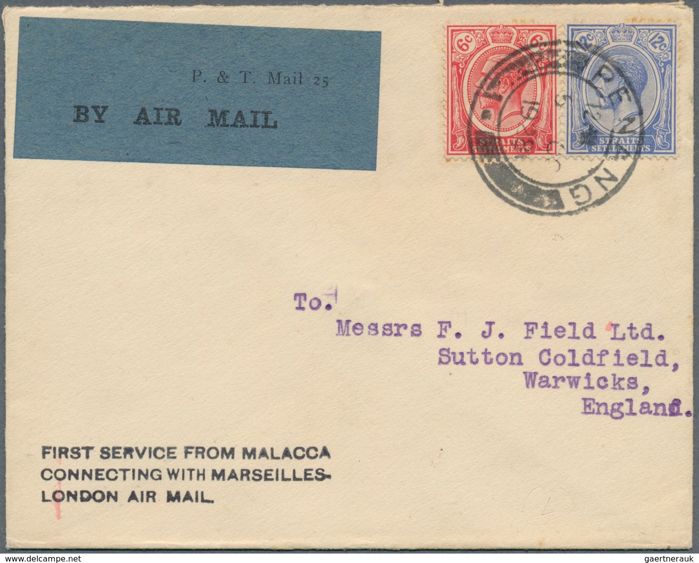 Malaiische Staaten - Penang: 1928 (5.10.), Straits Settlements KGV 12c. Blue And 6c. Scarlet Used On - Penang