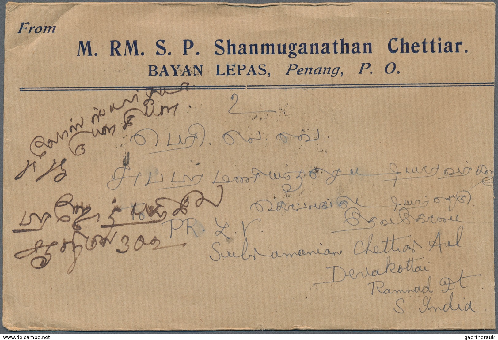 Malaiische Staaten - Penang: 1931, BAYAN LEPAS: incoming unfranked cover from India addressed to Bay