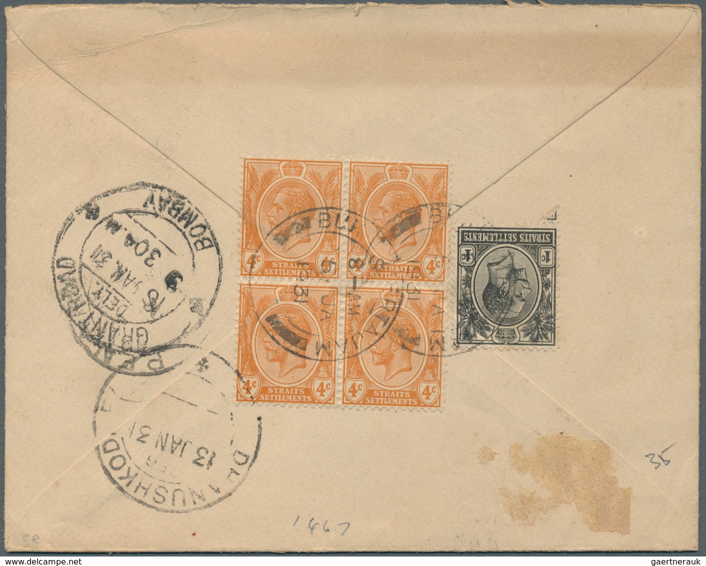 Malaiische Staaten - Penang: 1931, Postal Stationery Envelope 5c. Orange Of Straits Uprated On Back - Penang