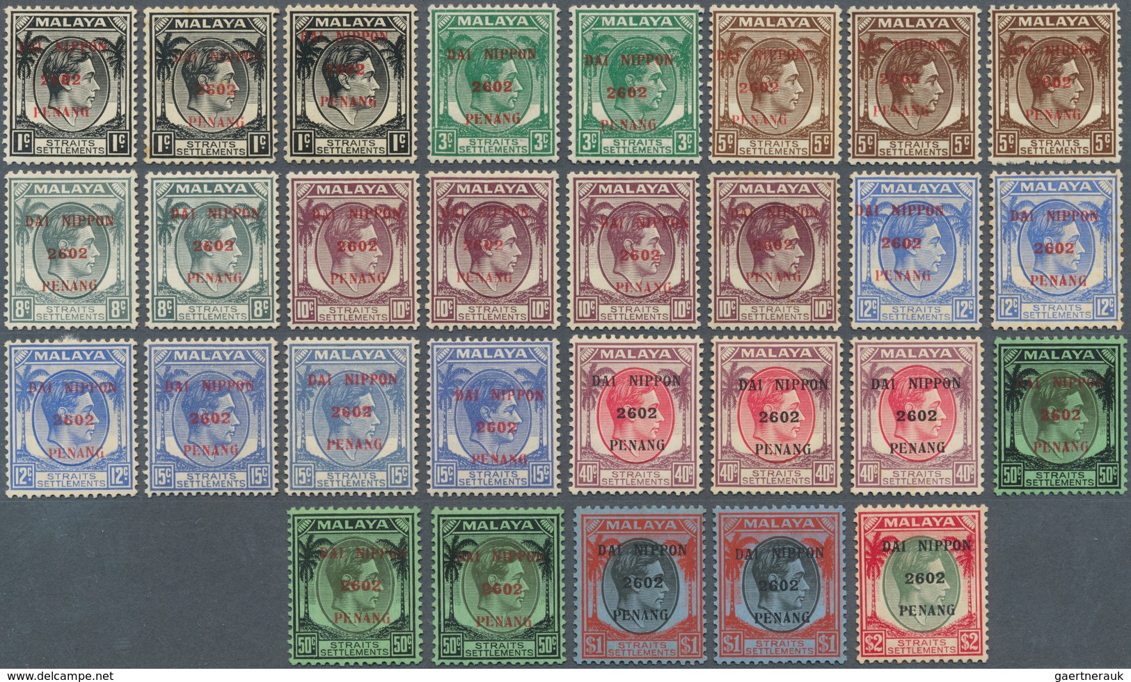 Malaiische Staaten - Penang: Japanese Occupation, 1942, 1 C.-$2 Up To 4 Copies Each, Mint And Used. - Penang