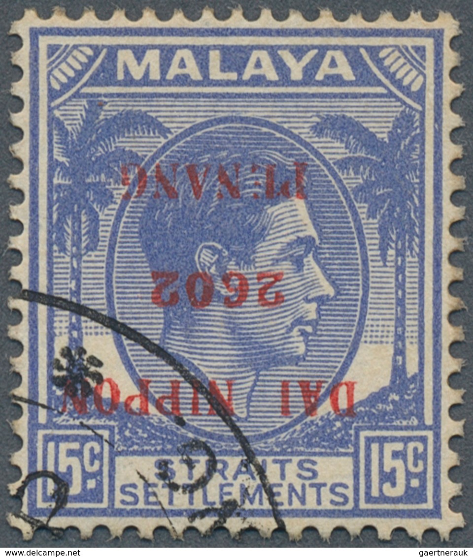 Malaiische Staaten - Penang: Japanese Occupation, 1942, 15 C. Ultramarine, Overprint Inverted, Used - Penang