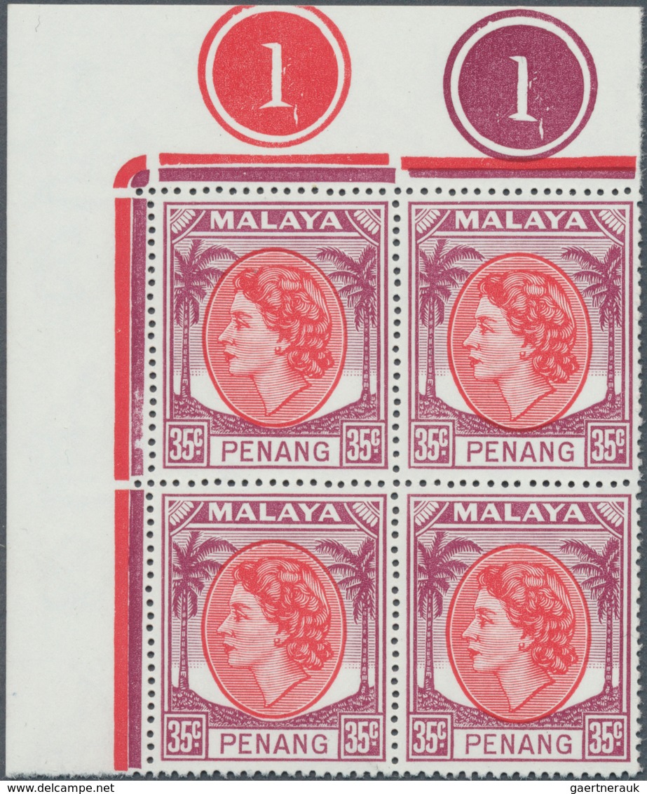 Malaiische Staaten - Penang: 1954, QEII, 4c., 5c., 10c., 20c., 30c. And 35c. (2), Seven Marginal Blo - Penang